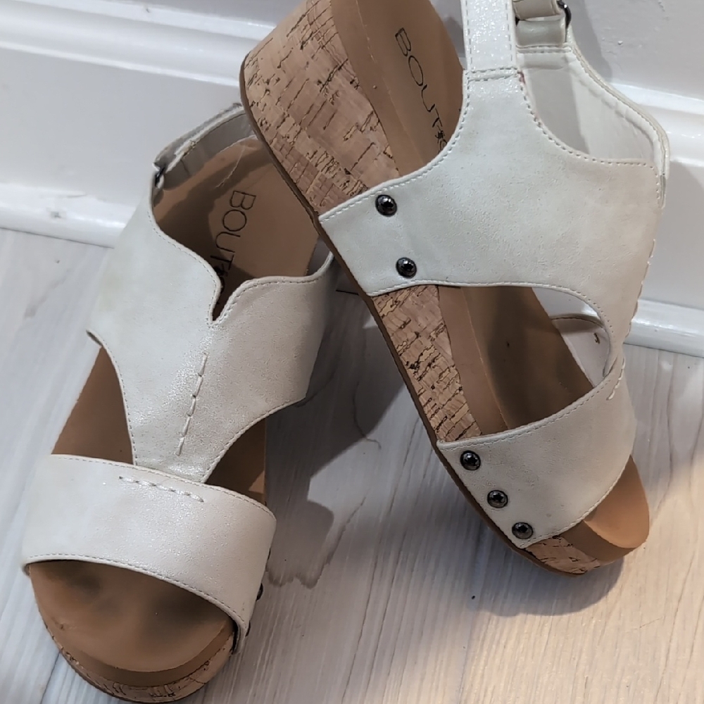 Corkys Cream Wedge Sandals with Cork Detail